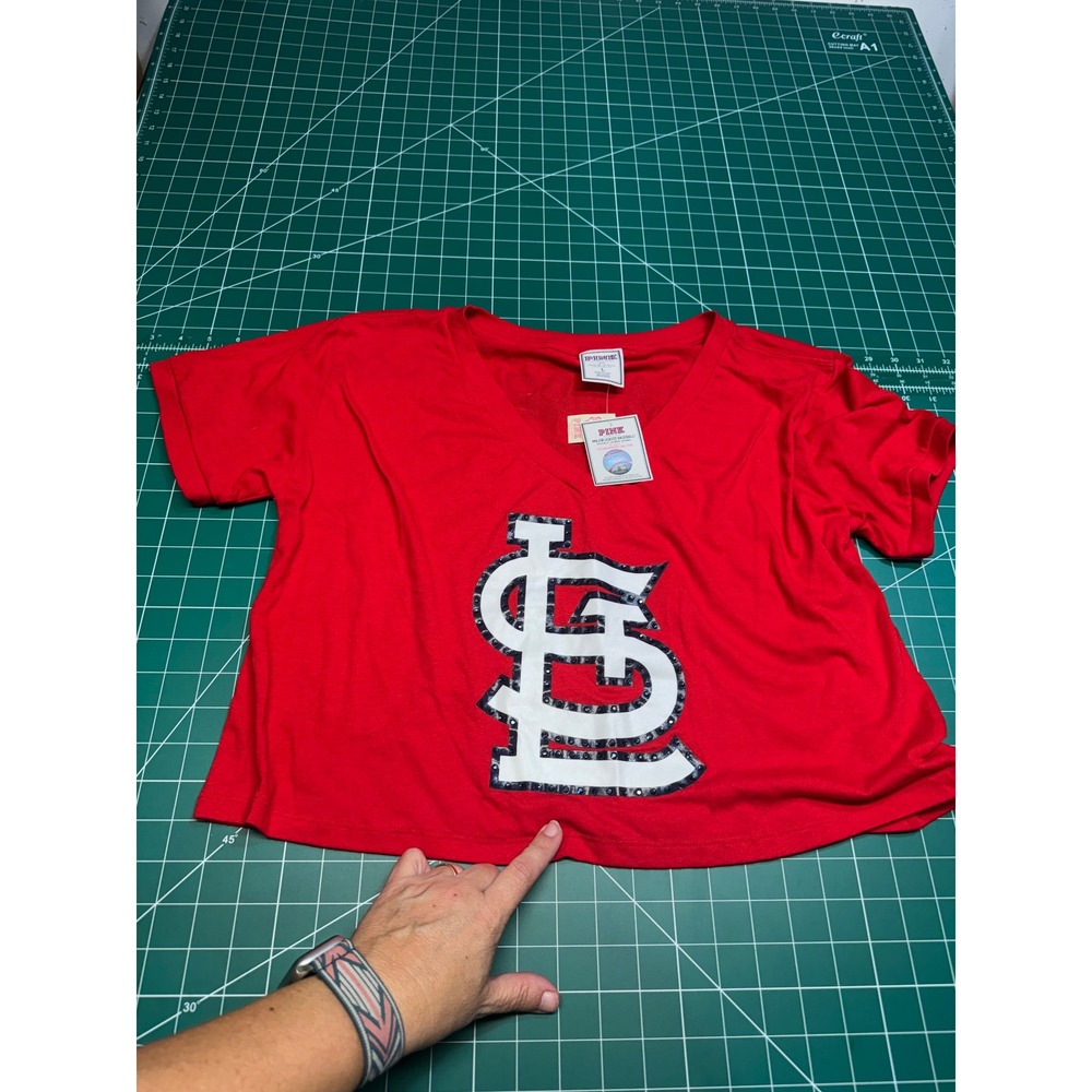 PINK Victoria's Secret St. Louis Cardinals MLB Crop Top Red Sequin Large NWT